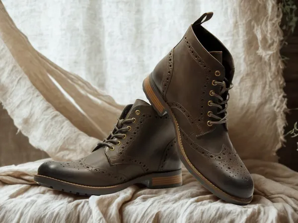 HX London Brown Genuine Leather Men's brogue lace-up boots for - Main Image