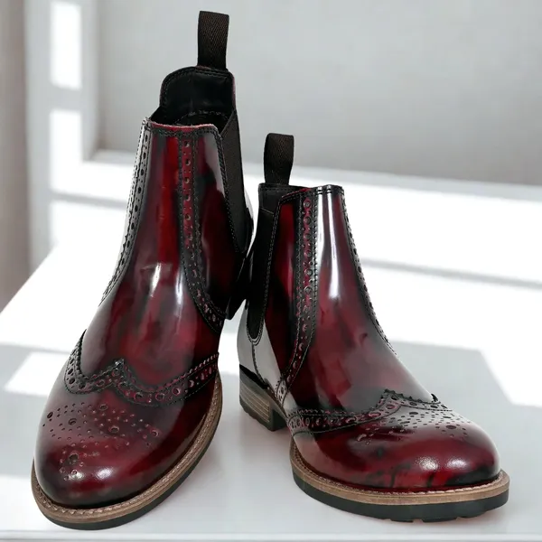 Burgundy_Genuine_Leather_Men's_brogue_Chelsea_Boots_For_Casual_&_Party_Wear