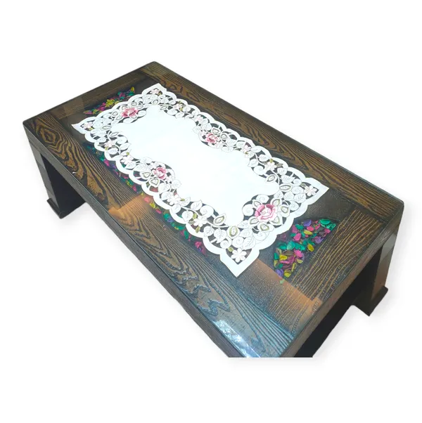 Attractive_Satin_Embroidery_Cutwork_Design_Center/Coffee_Table_Runner_(Size-33"_x_15"_Inches)