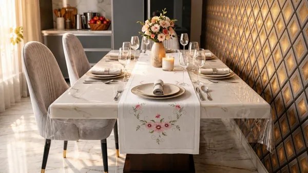 MONKDECOR_Embroidered_Floral_Table_Runner_for_Dining_Table,_Premium_Fabric_Decorative_Table_Runner_with_Elegant_Flower_Embroidery_for_Home,_Kitchen,_Dining_Room_&_Festive_Decor_|15x70_Inches,_Pink_Flower