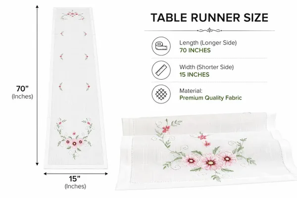 MONKDECOR_Embroidered_Floral_Table_Runner_for_Dining_Table,_Premium_Fabric_Decorative_Table_Runner_with_Elegant_Flower_Embroidery_for_Home,_Kitchen,_Dining_Room_&_Festive_Decor_|15x70_Inches,_Pink_Flower