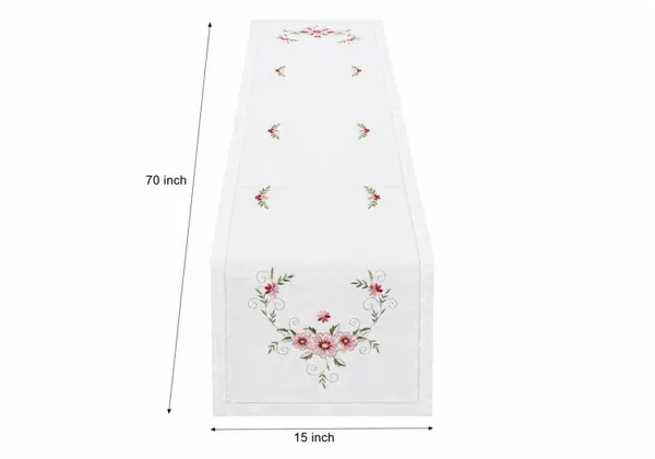 MONKDECOR_Embroidered_Floral_Table_Runner_for_Dining_Table,_Premium_Fabric_Decorative_Table_Runner_with_Elegant_Flower_Embroidery_for_Home,_Kitchen,_Dining_Room_&_Festive_Decor_|15x70_Inches,_Pink_Flower