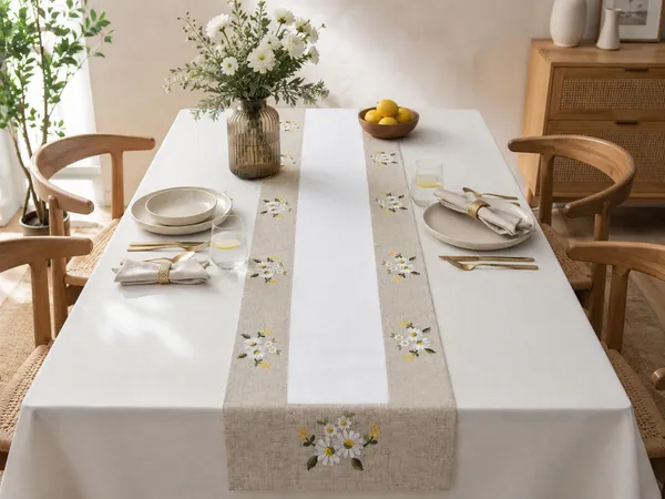 MONKDECOR_Embroidered_Floral_Table_Runner_for_Dining_Table,_Premium_Fabric_Decorative_Table_Runner_with_Elegant_Flower_Embroidery_for_Home,_Kitchen,_Dining_Room_&_Festive_Decor_|15x70_Inches,_Yellow_Flower