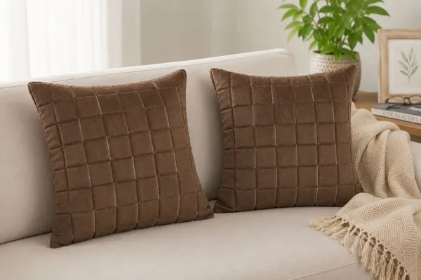 Designer_Velvet_Throw_Pillow_Cover_with_Modern_Windowpane_Pattern_Decorative_Cushion_Cover_for_Living_Room,_Pack_of_1_Piece_|_Design-N_18Box_|_16x16_Inch._Brown_Color