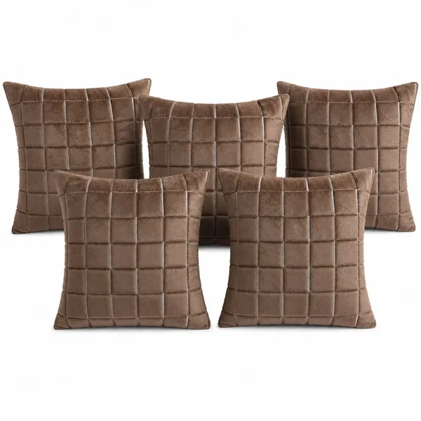 Designer_Velvet_Throw_Pillow_Cover_with_Modern_Windowpane_Pattern_Decorative_Cushion_Cover_for_Living_Room,_Pack_of_2_Pieces_|_Design-N_18Box_|_16x16_Inch._Brown_Color