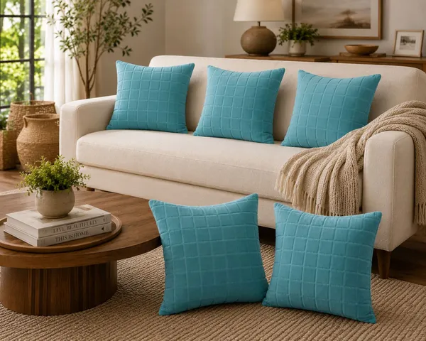 Designer_Velvet_Throw_Pillow_Cover_with_Modern_Windowpane_Pattern_Decorative_Cushion_Cover_for_Living_Room,_Pack_of_5_Pieces_|_Design-N_18Box_|_16x16_Inch._Firozi_Color