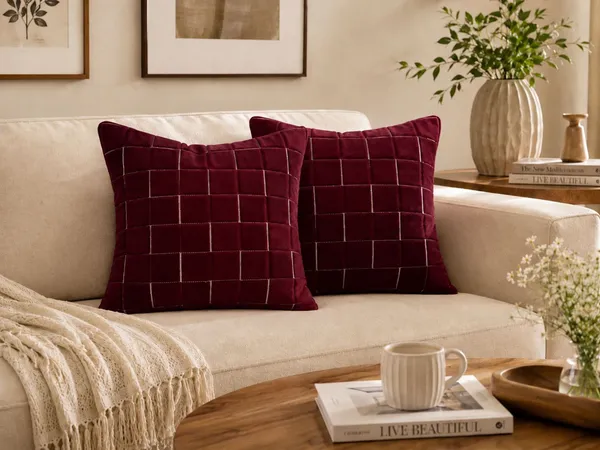 Designer_Velvet_Throw_Pillow_Cover_with_Modern_Windowpane_Pattern_Decorative_Cushion_Cover_for_Living_Room,_Pack_of_2_Pieces_|_Design-N_18Box_|_16x16_Inch._Maroon_Color