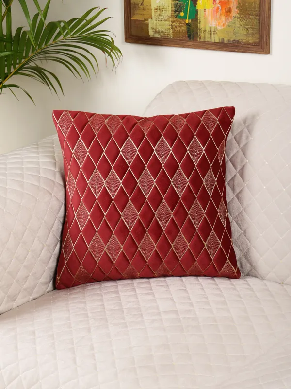 Modern_Diamond_Shaped_Golden_Thread_Embroidery_Design_Velvet_Cushion_Covers,_Pack_of_1_Piece_(12x12_inch.)_Maroon_Color