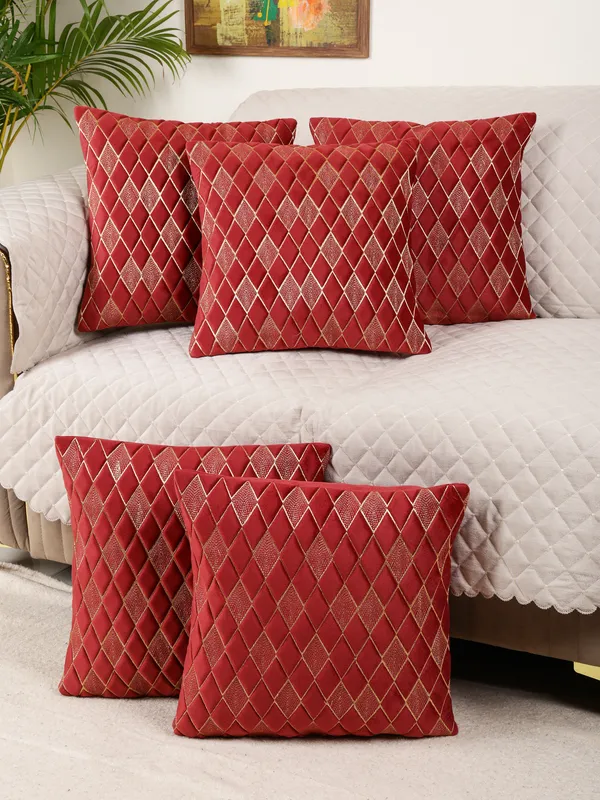 Modern_Diamond_Shaped_Golden_Thread_Embroidery_Design_Velvet_Cushion_Covers,_Pack_of_5_Piece_(12x12_inch.)_Maroon_Color