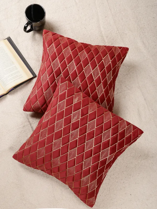 Modern_Diamond_Shaped_Golden_Thread_Embroidery_Design_Velvet_Cushion_Covers,_Pack_of_5_Piece_(12x12_inch.)_Maroon_Color