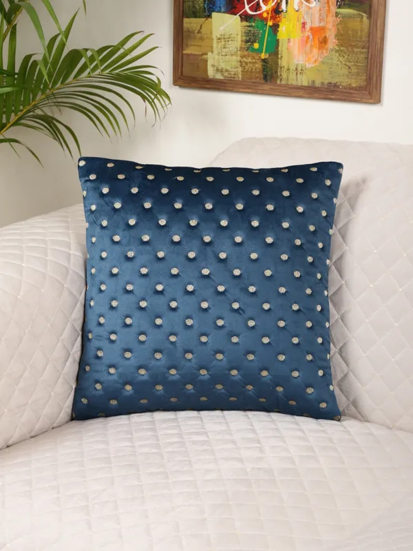 Modern_Dot_Design_Velvet_Cushion_Covers,_Pack_of_1_Piece_(12x12_inch.)_Blue_Color