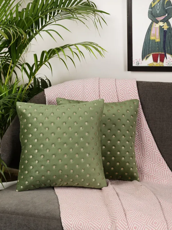 Modern_Dot_Design_Velvet_Cushion_Covers,_Pack_of_2_Piece_(12x12_inch.)_Green_Color