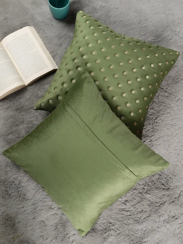 Modern_Dot_Design_Velvet_Cushion_Covers,_Pack_of_2_Piece_(12x12_inch.)_Green_Color