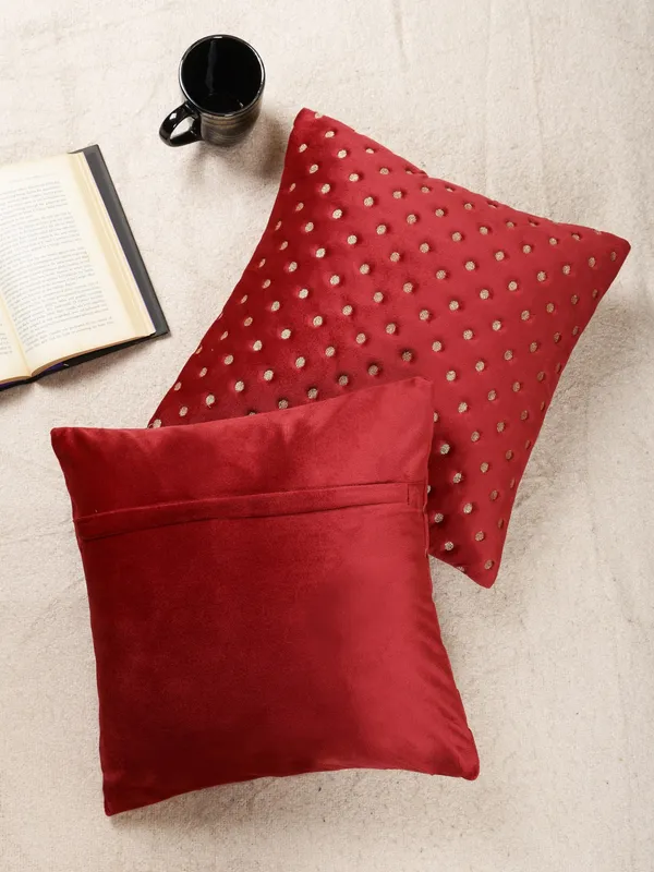 Modern_Dot_Design_Velvet_Cushion_Covers,_Pack_of_2_Piece_(12x12_inch.)_Maroon_Color