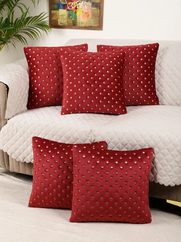 Modern_Dot_Design_Velvet_Cushion_Covers,_Pack_of_5_Piece_(12x12_inch.)_Maroon_Color