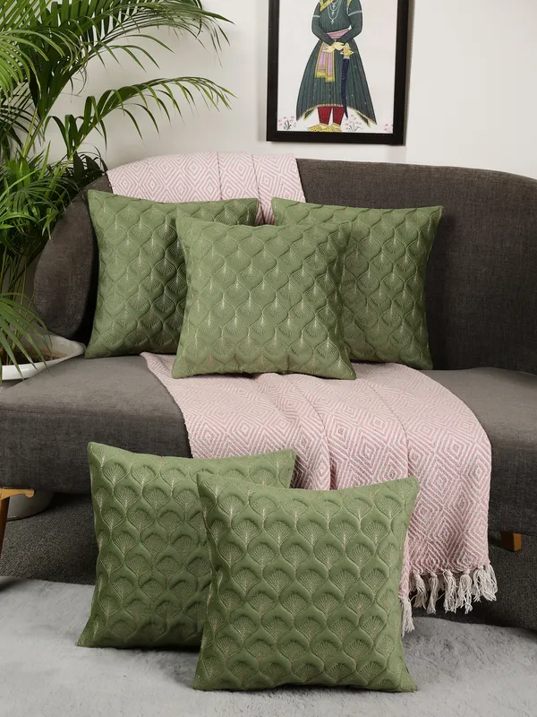 Elegant_Feather_Design_Velvet_Cushion_Covers,_Pack_of_5_Piece_(12x12_inch.)_Green_Color