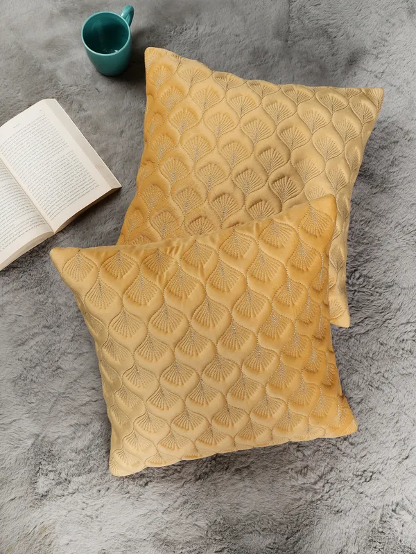 Elegant_Feather_Design_Velvet_Cushion_Covers,_Pack_of_2_Piece_(12x12_inch.)_Yellow_Color