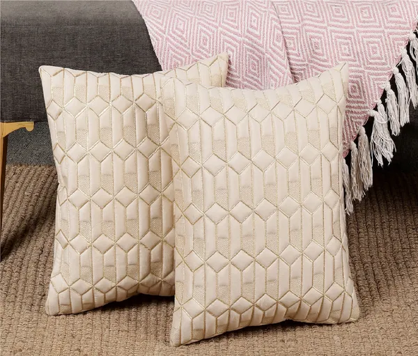 Attractive_Hexa_Design_Velvet_Cushion_Covers,_Pack_of_2_Piece_(12x12_inch.)_Cream_Color