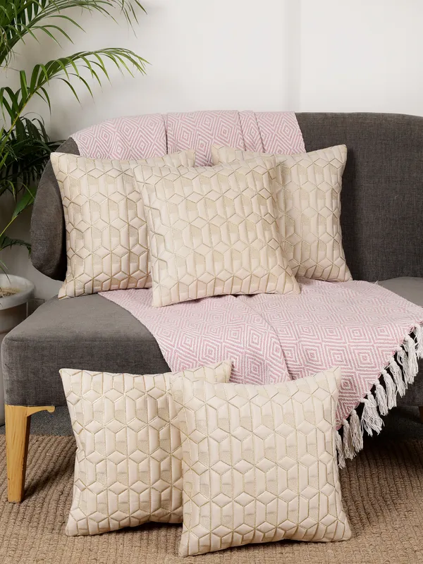 Attractive_Hexa_Design_Velvet_Cushion_Covers,_Pack_of_5_Piece_(12x12_inch.)_Cream_Color