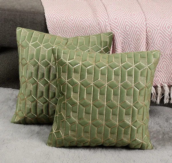 Attractive_Hexa_Design_Velvet_Cushion_Covers,_Pack_of_2_Piece_(12x12_inch.)_Green_Color