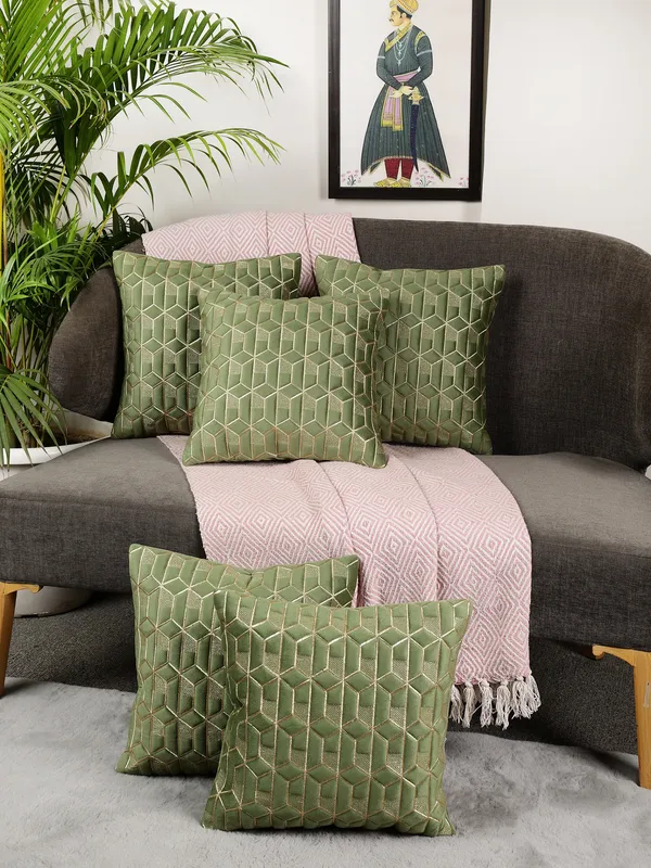 Attractive_Hexa_Design_Velvet_Cushion_Covers,_Pack_of_5_Piece_(12x12_inch.)_Green_Color