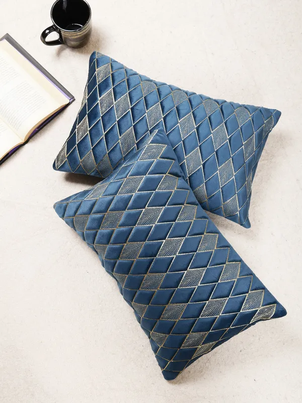 Modern_Diamond_Shaped_Golden_Thread_Embroidery_Design_Rectangular_Velvet_Cushion_Covers,_Pack_of_5_Piece_(12x18_inch.)_Blue_Color