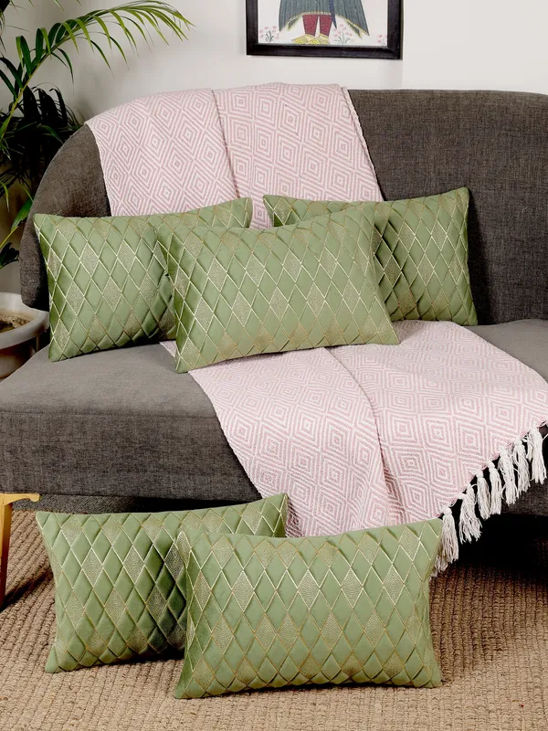 Modern_Diamond_Shaped_Golden_Thread_Embroidery_Design_Rectangular_Velvet_Cushion_Covers,_Pack_of_5_Piece_(12x18_inch.)_Green_Color