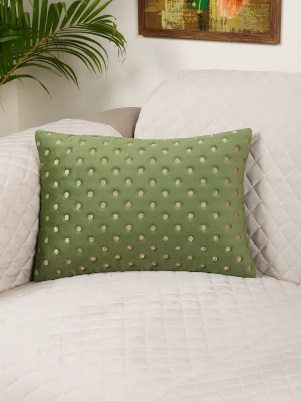 Modern_Dot_Design_Rectangular_Velvet_Cushion_Covers,_Pack_of_1_Piece_(12x18_inch.)_Green_Color