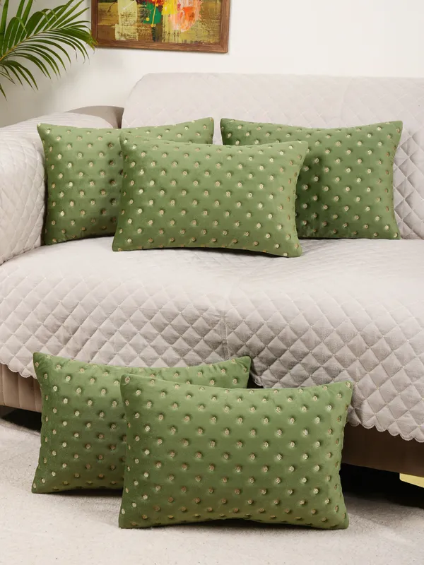 Modern_Dot_Design_Rectangular_Velvet_Cushion_Covers,_Pack_of_5_Piece_(12x18_inch.)_Green_Color