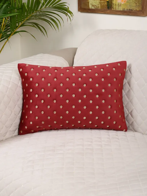 Modern_Dot_Design_Rectangular_Velvet_Cushion_Covers,_Pack_of_1_Piece_(12x18_inch.)_Maroon_Color