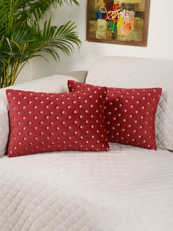 Modern_Dot_Design_Rectangular_Velvet_Cushion_Covers,_Pack_of_2_Piece_(12x18_inch.)_Maroon_Color