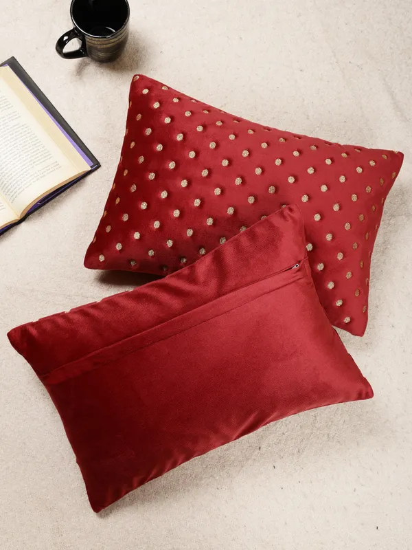 Modern_Dot_Design_Rectangular_Velvet_Cushion_Covers,_Pack_of_5_Piece_(12x18_inch.)_Maroon_Color