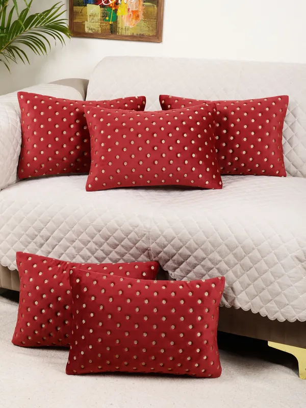 Modern_Dot_Design_Rectangular_Velvet_Cushion_Covers,_Pack_of_5_Piece_(12x18_inch.)_Maroon_Color