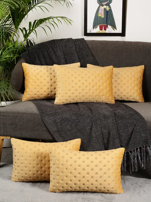 Modern_Dot_Design_Rectangular_Velvet_Cushion_Covers,_Pack_of_5_Piece_(12x18_inch.)_Yellow_Color