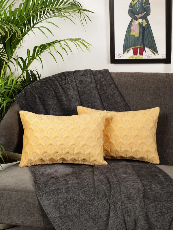 Elegant_Feather_Design_Rectangular_Velvet_Cushion_Covers,_Pack_of_2_Piece_(12x18_inch.)_Yellow_Color