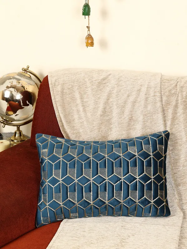 Attractive_Hexa_Design_Rectangular_Velvet_Cushion_Covers,_Pack_of_1_Piece_(12x18_inch.)_Blue_Color