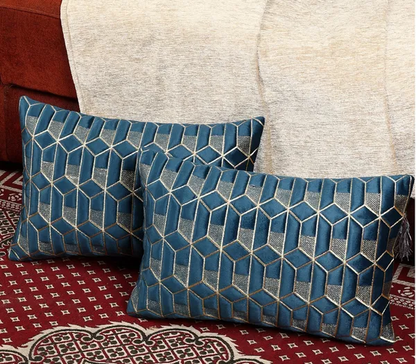 Attractive_Hexa_Design_Rectangular_Velvet_Cushion_Covers,_Pack_of_2_Piece_(12x18_inch.)_Blue_Color