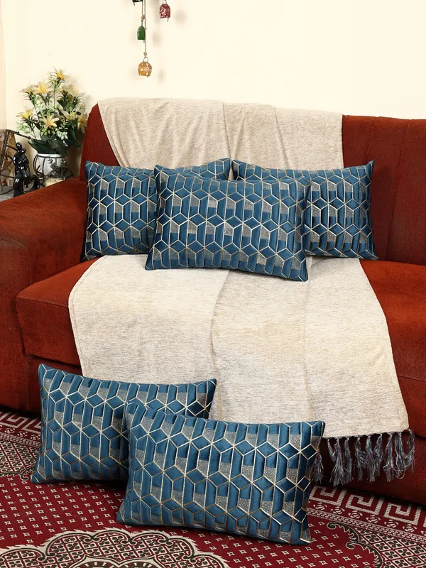 Attractive_Hexa_Design_Rectangular_Velvet_Cushion_Covers,_Pack_of_5_Piece_(12x18_inch.)_Blue_Color