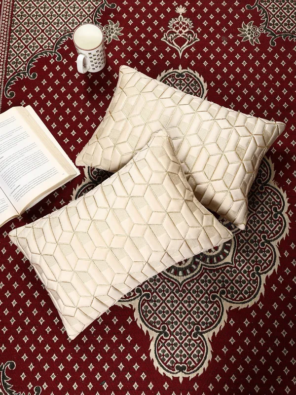 Attractive_Hexa_Design_Rectangular_Velvet_Cushion_Covers,_Pack_of_2_Piece_(12x18_inch.)_Cream_Color