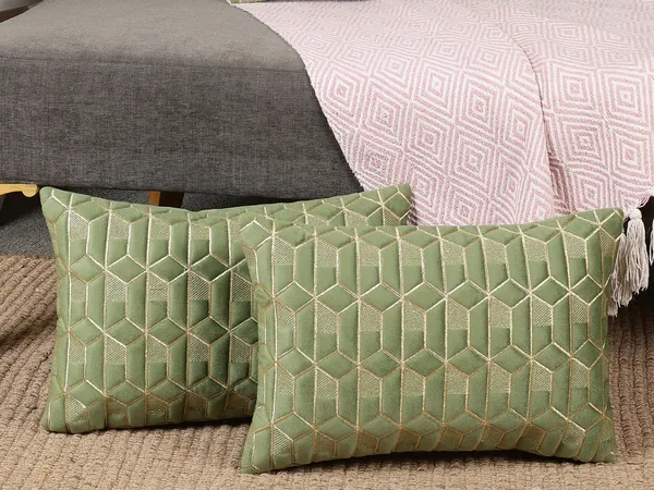 Attractive_Hexa_Design_Rectangular_Velvet_Cushion_Covers,_Pack_of_2_Piece_(12x18_inch.)_Green_Color