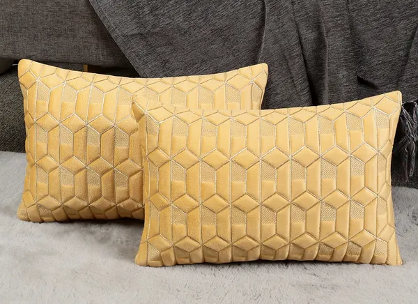Attractive_Hexa_Design_Rectangular_Velvet_Cushion_Covers,_Pack_of_2_Piece_(12x18_inch.)_Yellow_Color