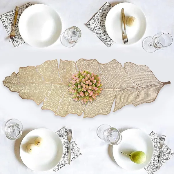 Beautiful_&_Decorative_Banana_Leaf_Design_Center_Table/Coffee_Table/Side_Table_Runner_(Size-33"_x_12"_Inches)_Golden_Color