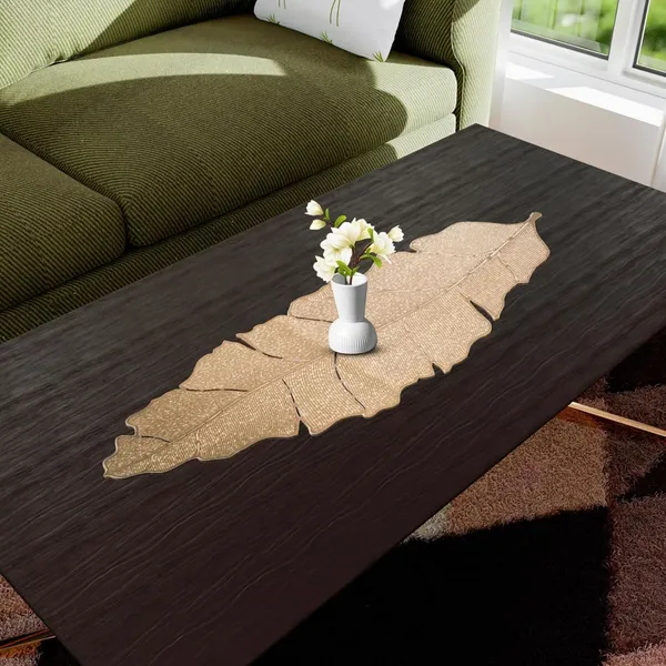 Beautiful_&_Decorative_Banana_Leaf_Design_Center_Table/Coffee_Table/Side_Table_Runner_(Size-33"_x_12"_Inches)_Golden_Color