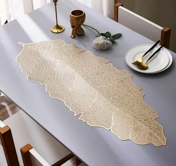 Beautiful_&_Decorative_Banana_Leaf_Design_Center_Table/Coffee_Table/Side_Table_Runner_(Size-33"_x_12"_Inches)_Golden_Color