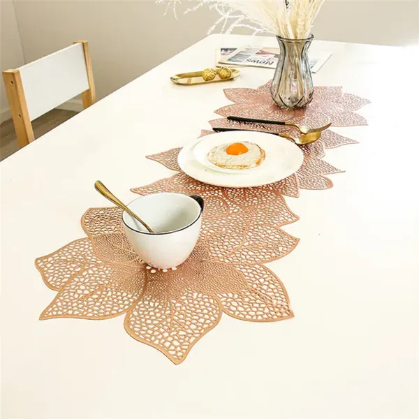 Decorative_Rexine_Cutwork_Flower_Design_Center/Coffee/Dining_Table_Runner_(Size-33"_x_12"_Inches),_Rose_Gold_Color
