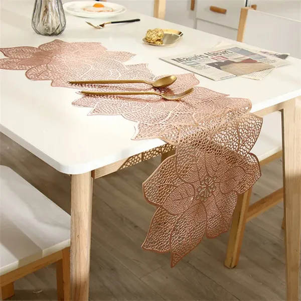 Decorative_Rexine_Cutwork_Flower_Design_Center/Coffee/Dining_Table_Runner_(Size-33"_x_12"_Inches),_Rose_Gold_Color