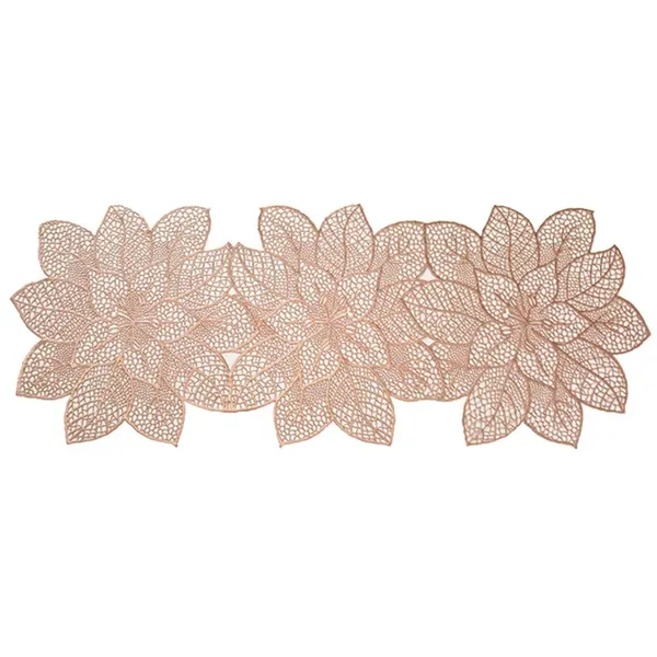 Decorative_Rexine_Cutwork_Flower_Design_Center/Coffee/Dining_Table_Runner_(Size-33"_x_12"_Inches),_Rose_Gold_Color