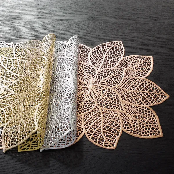 Decorative_Rexine_Cutwork_Flower_Design_Center/Coffee/Dining_Table_Runner_(Size-33"_x_12"_Inches),_Rose_Gold_Color