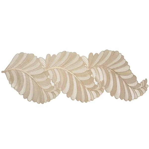 Decorative_Rexine_Cutwork_Leaf_Design_Center/Coffee/Dining_Table_Runner_(Size-33"_x_12"_Inches),_Golden_Color