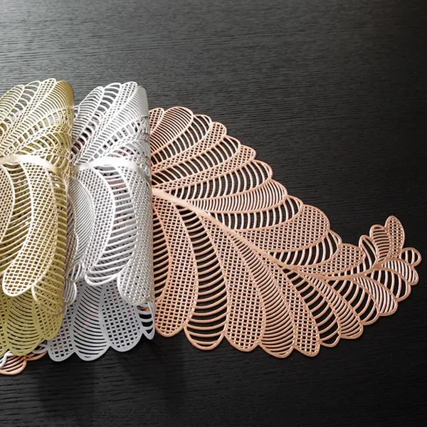 Decorative_Rexine_Cutwork_Leaf_Design_Center/Coffee/Dining_Table_Runner_(Size-33"_x_12"_Inches),_Golden_Color
